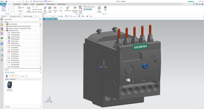 SIRIUS 3RB3过载继电器作为基于CADENAS技术的三维CAD模型，用于西门子NX的零件目录。