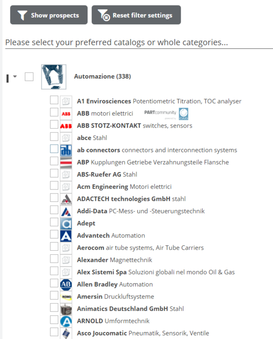 Lista di potenziali produttori non ancora presenti sul portale PARTcommunity.
